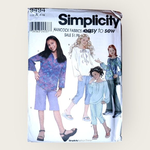 Vintage Simplicity Sewing Pattern 9494 Girls Top Pants Bag Size 7-16 Uncut - Picture 1 of 2